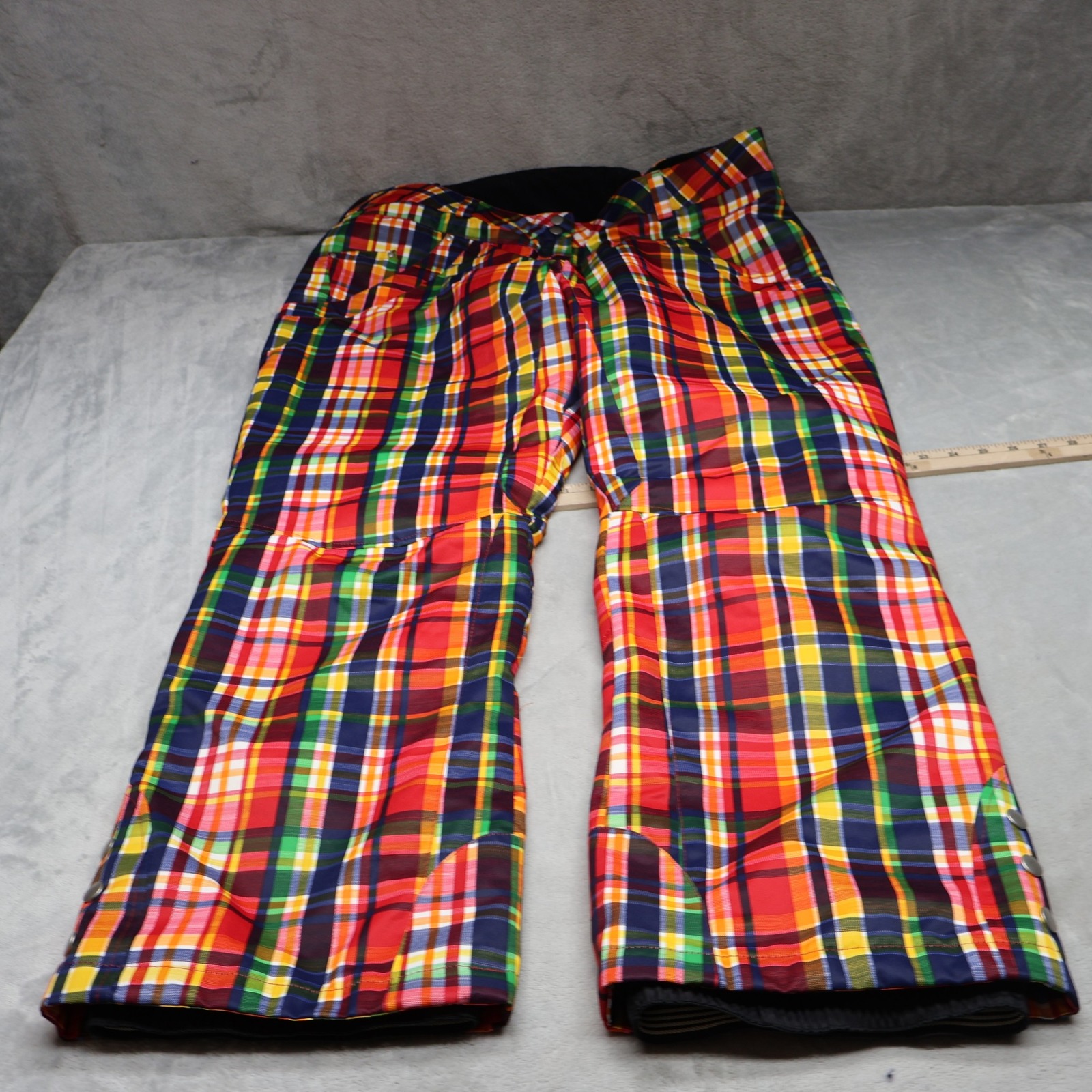 Obermeyer Snow Pants Women 18 Orange Plaid Insulated Ski Winter Outdoor 39x31